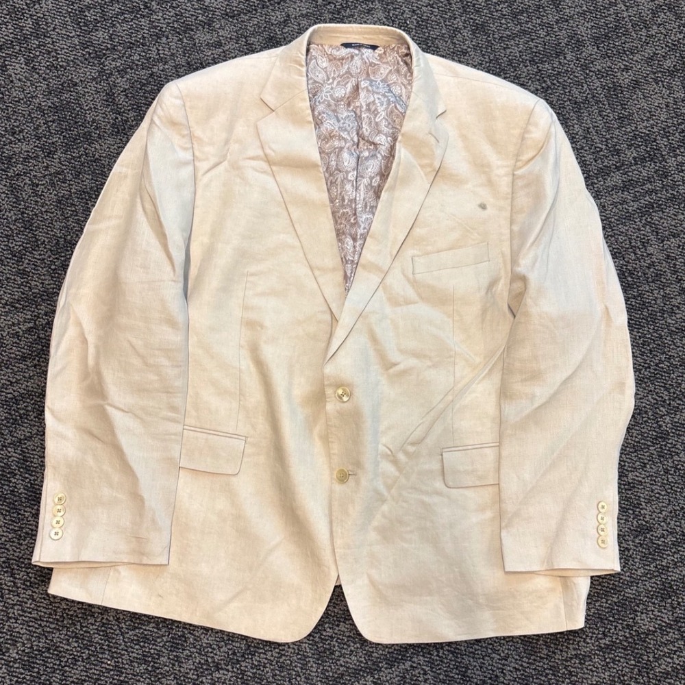 Ralph Ralph Lauren Mens 50R Linen Blazer Tan Cream Paisley Lining Jacket